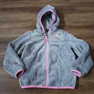 The North Face Jacket Coat Sz 5 Fleece Hood Gray Pink Denali Zip Toddler Girls